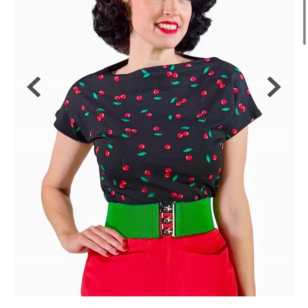Vivien of Holloway Cap Sleeve Slash Neck Top Cherry Black - Large - Picture 6 of 7